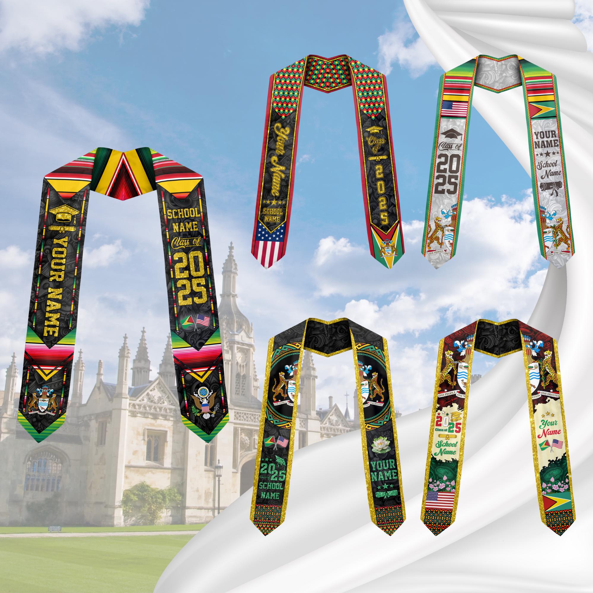 Personalized Guyana Stole,Custom Guyana Graduation Sash, Guyana American Flag Graduation Sash 2025, Guyana Stole, Guyana Graduation Stole