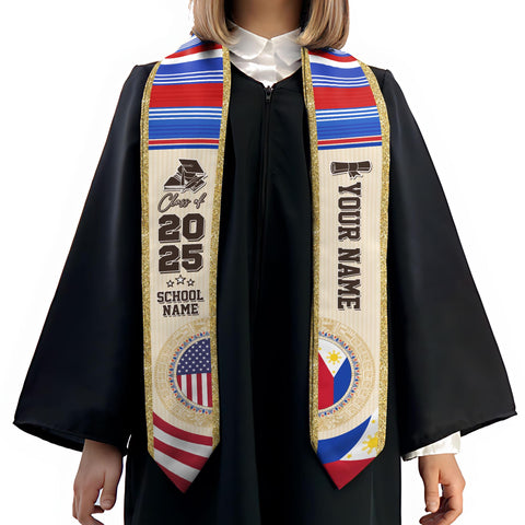 Custom Filipino Graduation Sash 2025,Filipino Graduation Sash,Philippines  American Flag Stole,Philippines Graduation Stole,Graduation Gift