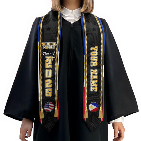 Custom Filipino Graduation Sash 2025,Filipino Graduation Sash,Philippines  American Flag Stole,Philippines Graduation Stole,Graduation Gift