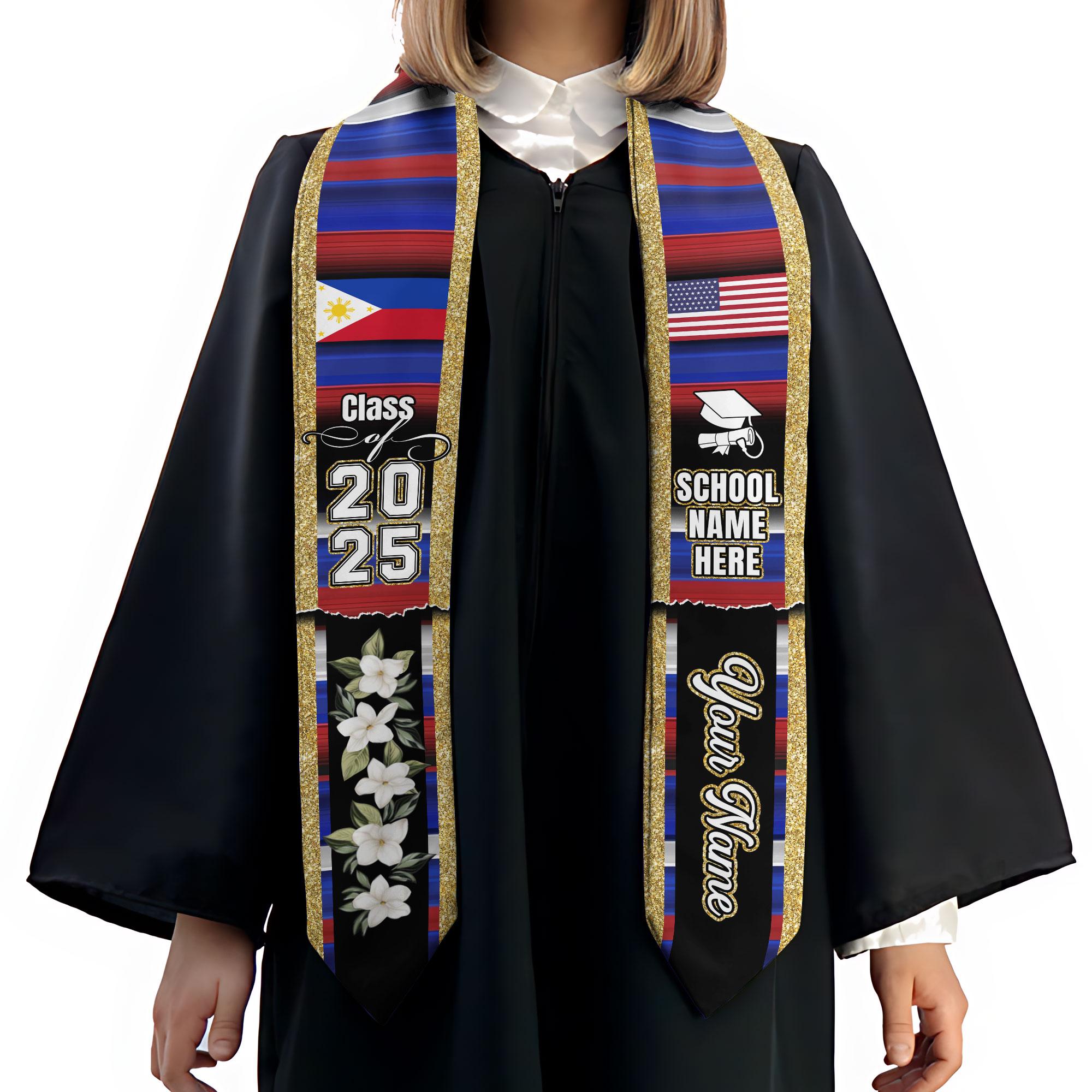 Custom Filipino Graduation Sash 2025,Filipino Graduation Sash,Philippines  American Flag Stole,Philippines Graduation Stole,Graduation Gift