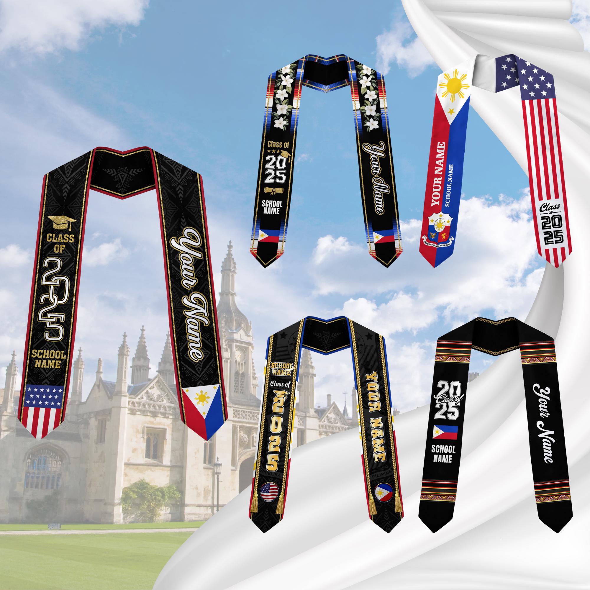 Custom Filipino Graduation Sash 2025,Filipino Graduation Sash,Philippines  American Flag Stole,Philippines Graduation Stole,Graduation Gift
