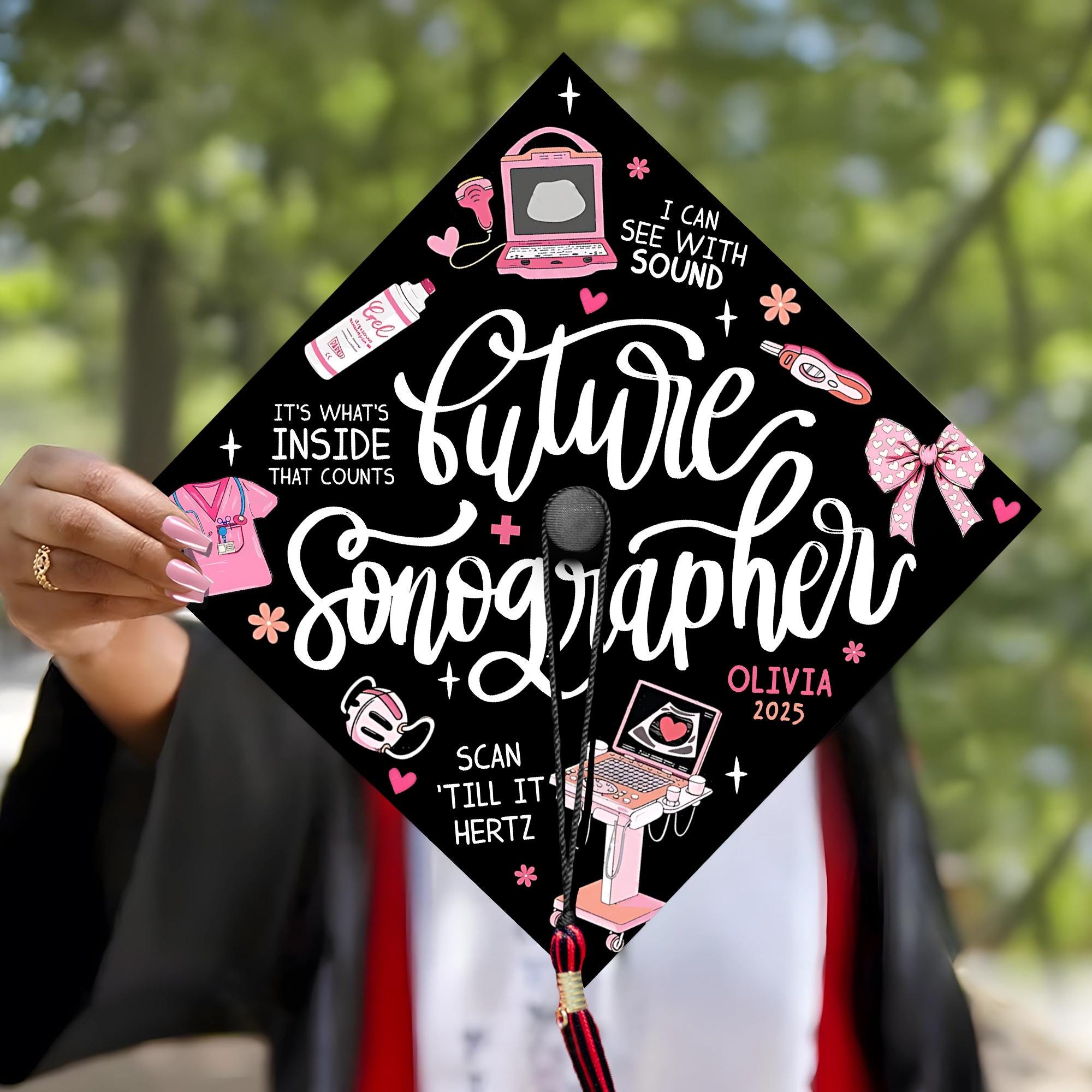 Custom Future Sonographer Graduation Cap, Personalized Ultrasound Tech Grad Cap Topper, Nurse Grad Gifts, Class Of 2025