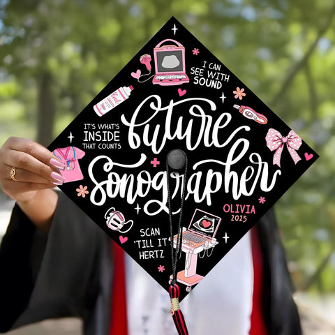 Custom Future Sonographer Graduation Cap, Personalized Ultrasound Tech Grad Cap Topper, Nurse Grad Gifts, Class Of 2025