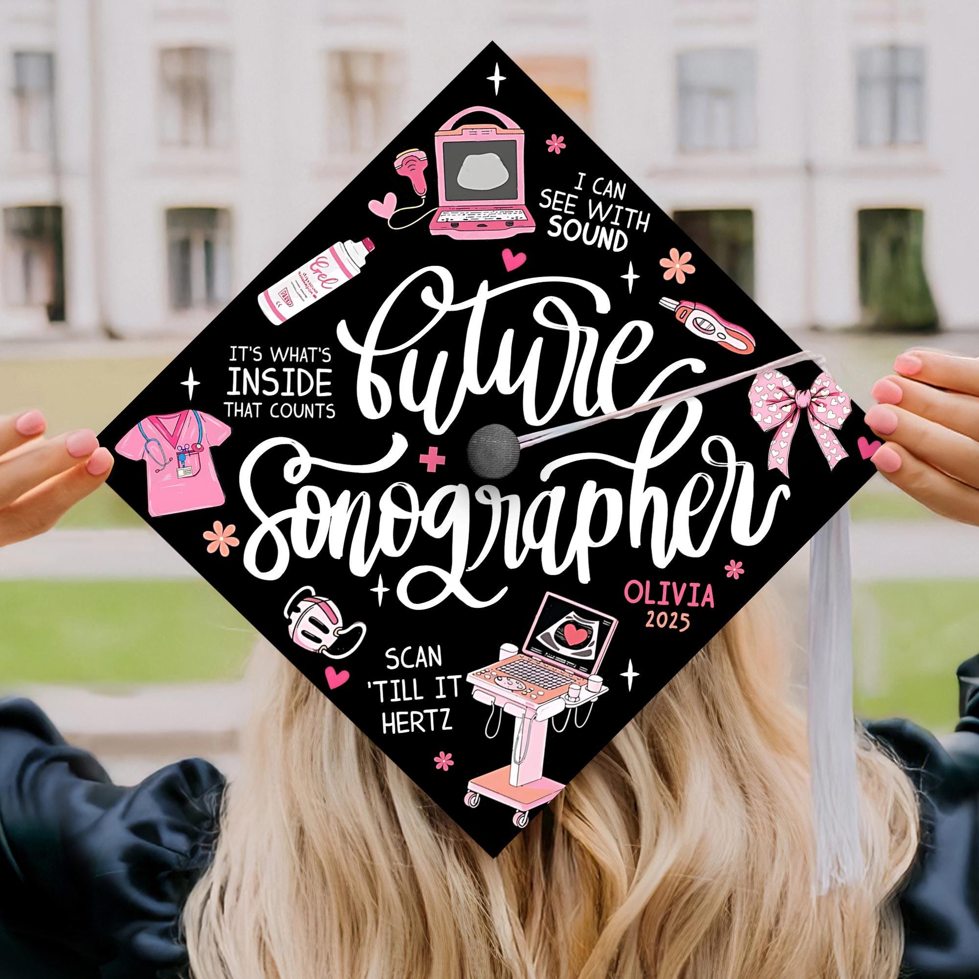Custom Future Sonographer Graduation Cap, Personalized Ultrasound Tech Grad Cap Topper, Nurse Grad Gifts, Class Of 2025