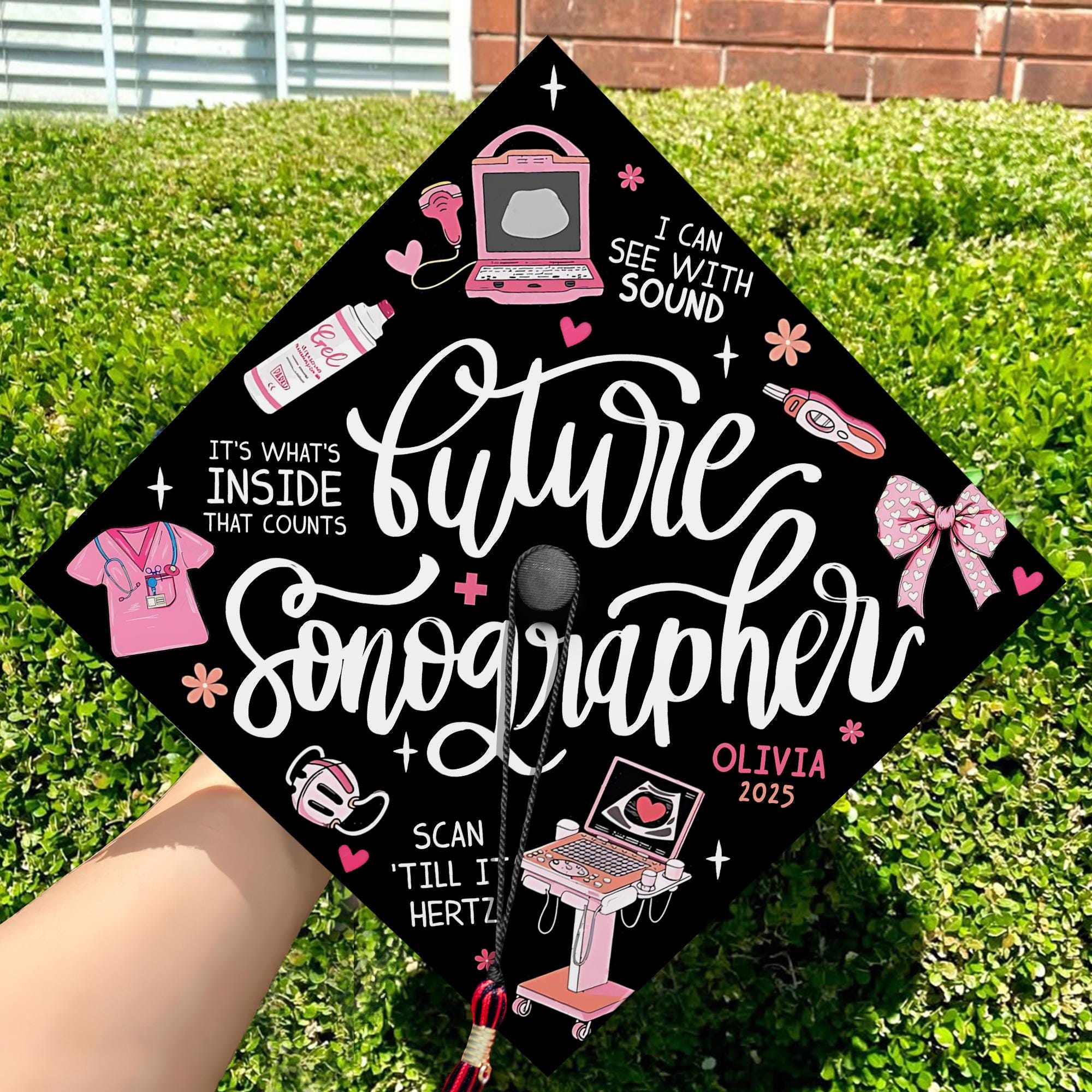 Custom Future Sonographer Graduation Cap, Personalized Ultrasound Tech Grad Cap Topper, Nurse Grad Gifts, Class Of 2025