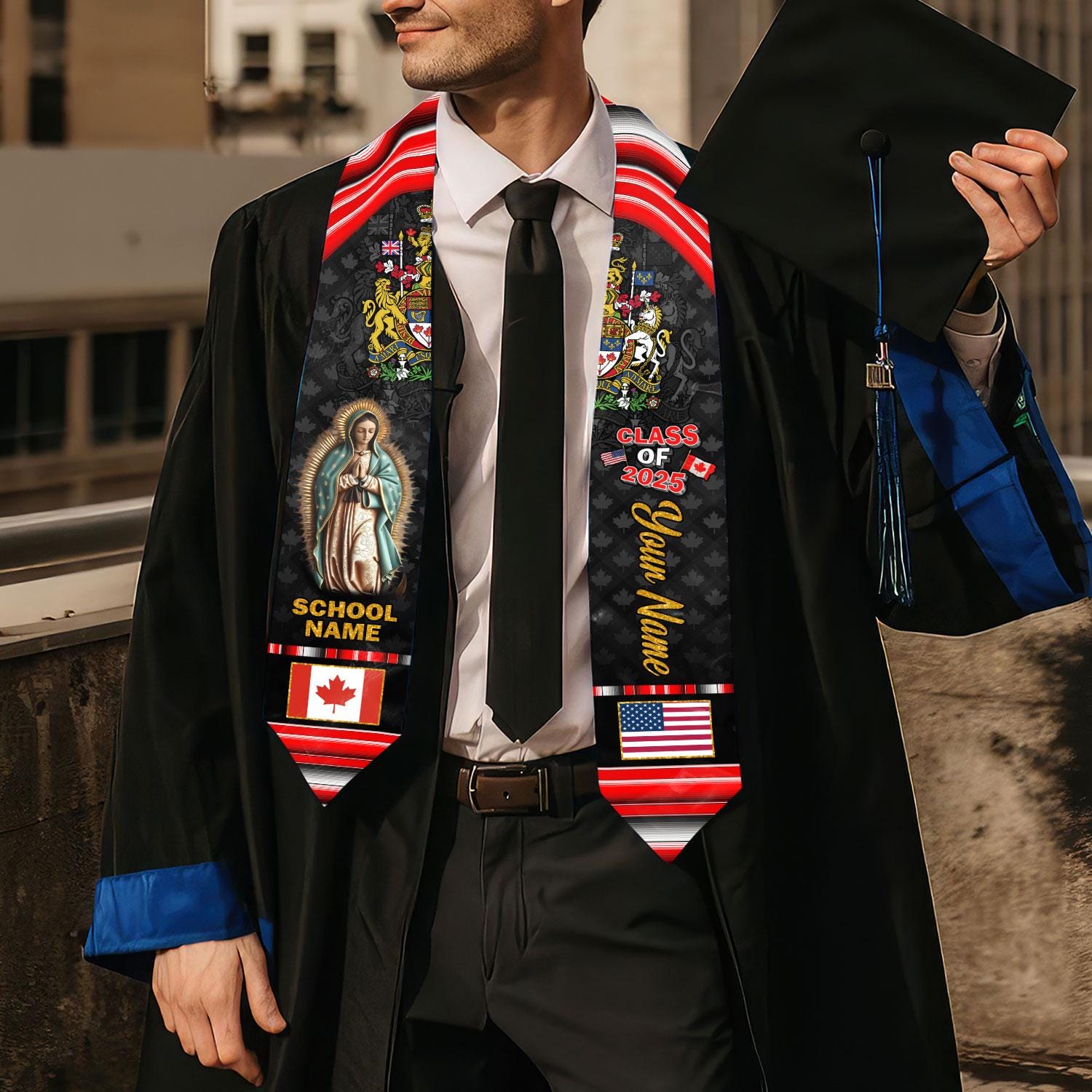 Custom Canada Graduation Sash 2025,Canadian Graduation Sash,Canada American Flag Stole,Canada Graduation Stole,Graduation Gift, Canada Sash