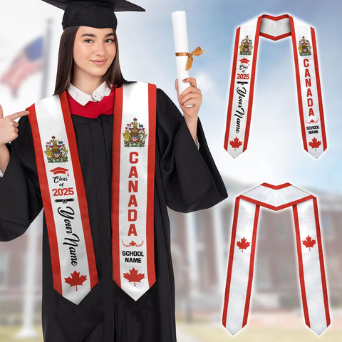 Custom Canada Graduation Sash 2025,Canadian Graduation Sash,Canada American Flag Stole,Canada Graduation Stole,Graduation Gift, Canada Sash
