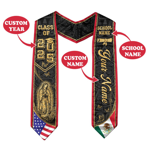Custom Mexican Graduation Sash, Mexican American Flag Graduation Sash 2025, Mexico Graduation Stole
