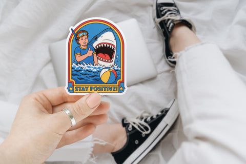 Stay Positive, Retro, Shark, Funny Stickers, Sarcasm Stickers, Sarcastic Stickers, Funny Laptop Sticker, Funny Decals, Water Bottle Stickers
