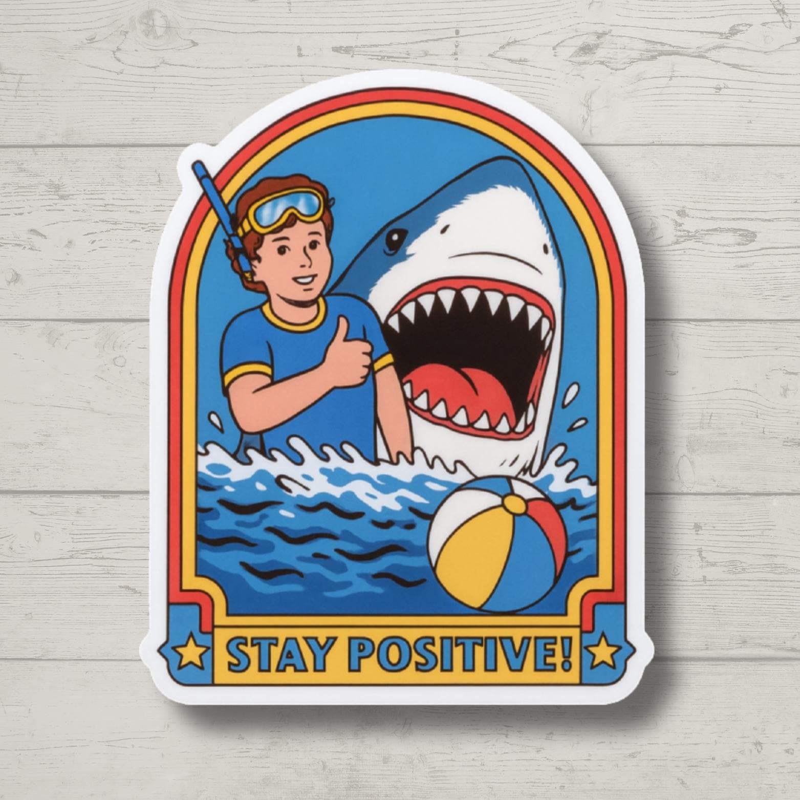 Stay Positive, Retro, Shark, Funny Stickers, Sarcasm Stickers, Sarcastic Stickers, Funny Laptop Sticker, Funny Decals, Water Bottle Stickers
