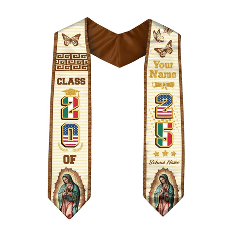 Custom Mexican American Flag Graduation Sash 2025, Mexico Graduation 2025