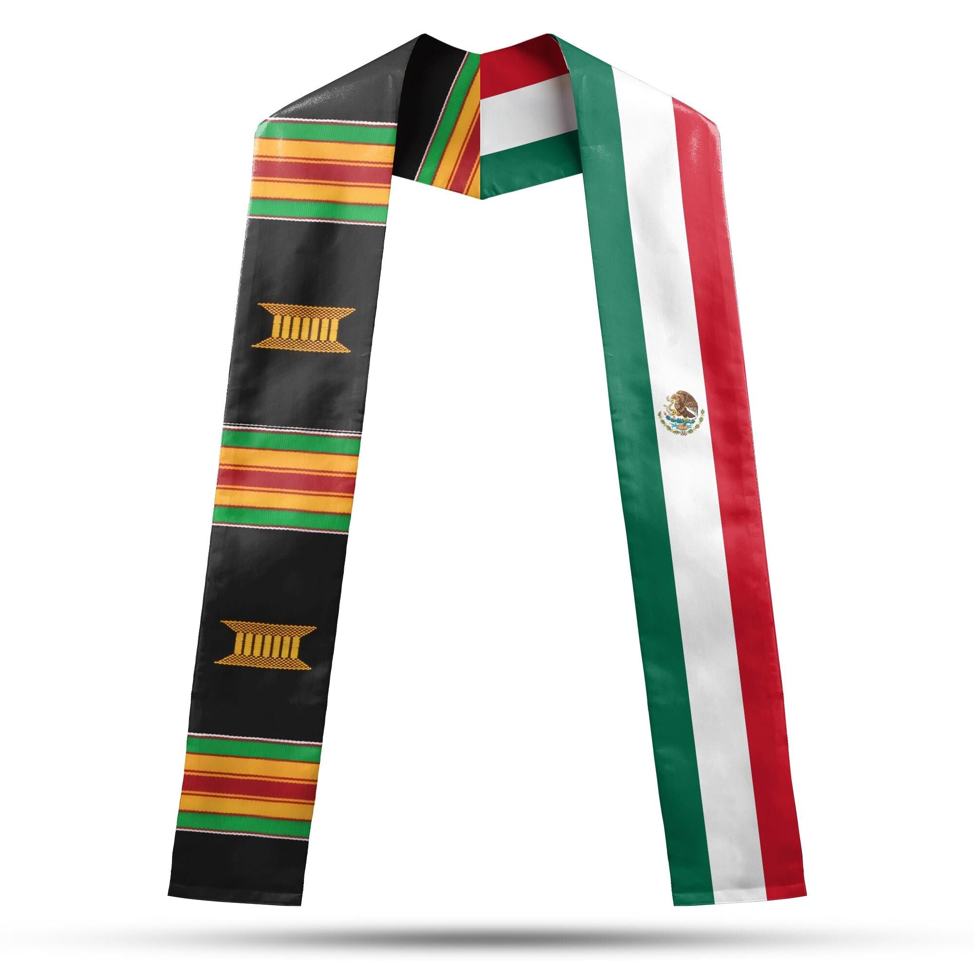 Personalized Half Kente Print and Half Nation/Flag Graduation Stoles/Sash, Class of 2025 stoles,Mixed Two Flag Graduation Stole ID-0411-FRBQ