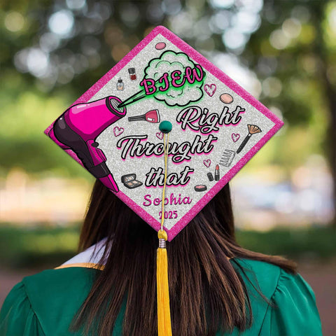 Personalized Cosmetology Graduation Cap Topper, Glitter Hair Stylist Grad Cap, Makeup Artist Graduation Gift 2025, Makeup Lover Grad Cap