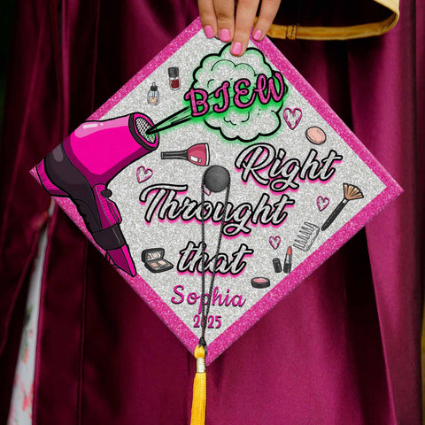 Personalized Cosmetology Graduation Cap Topper, Glitter Hair Stylist Grad Cap, Makeup Artist Graduation Gift 2025, Makeup Lover Grad Cap