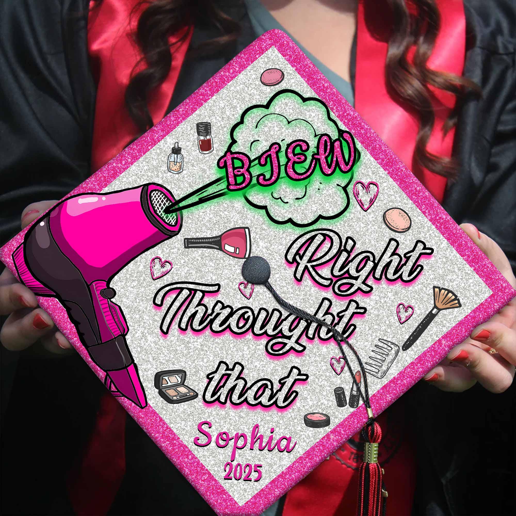 Personalized Cosmetology Graduation Cap Topper, Glitter Hair Stylist Grad Cap, Makeup Artist Graduation Gift 2025, Makeup Lover Grad Cap
