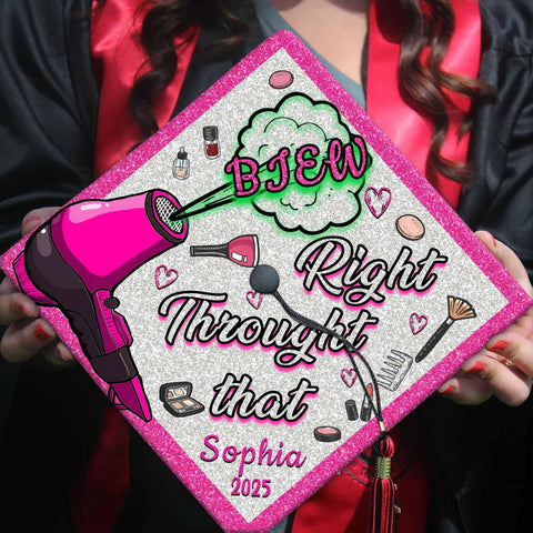 Personalized Cosmetology Graduation Cap Topper, Glitter Hair Stylist Grad Cap, Makeup Artist Graduation Gift 2025, Makeup Lover Grad Cap