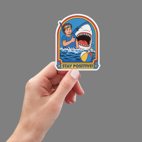 Stay Positive, Retro, Shark, Funny Stickers, Sarcasm Stickers, Sarcastic Stickers, Funny Laptop Sticker, Funny Decals, Water Bottle Stickers