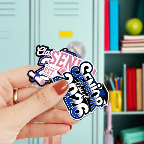 10 Pcs Senior 2026 Stickers | Class of 2026 Vinyl Decal for Students | Graduation Gift for High School Seniors | Pink & Blue School Theme