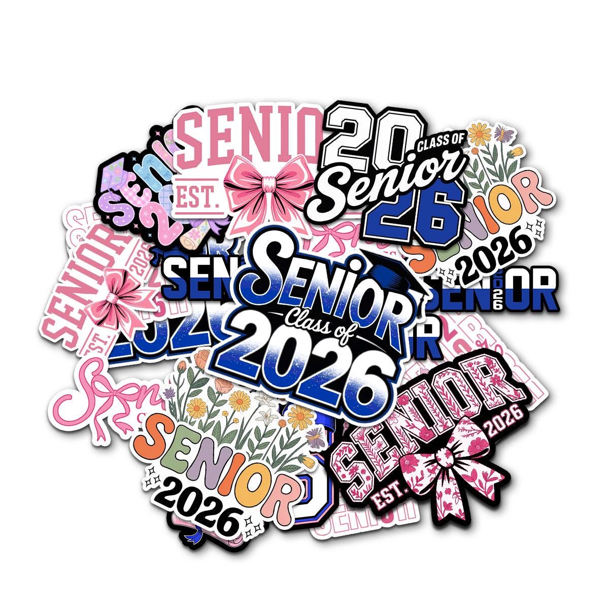 10 Pcs Senior 2026 Stickers | Class of 2026 Vinyl Decal for Students | Graduation Gift for High School Seniors | Pink & Blue School Theme