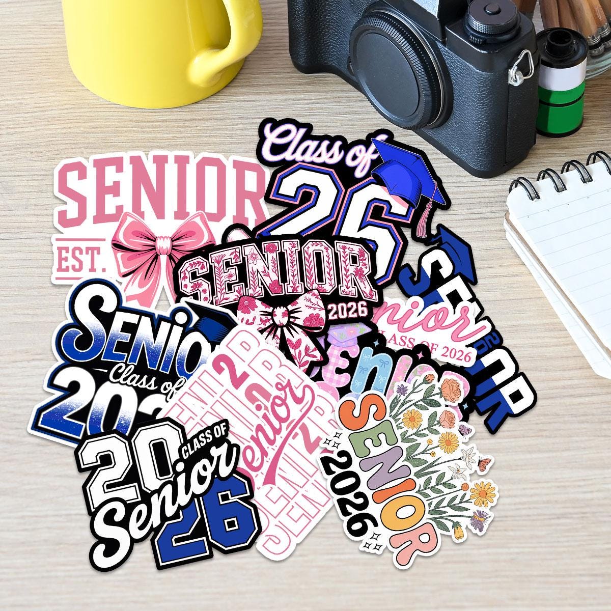 10 Pcs Senior 2026 Stickers | Class of 2026 Vinyl Decal for Students | Graduation Gift for High School Seniors | Pink & Blue School Theme