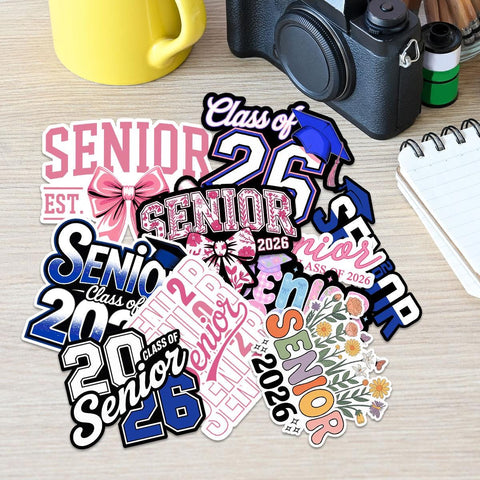 10 Pcs Senior 2026 Stickers | Class of 2026 Vinyl Decal for Students | Graduation Gift for High School Seniors | Pink & Blue School Theme