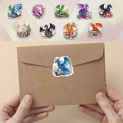 10 Pcs Dragon Stickers | Fantasy Dragon Art Vinyl Decals Pack of 10 | Dragon Lover Gifts | Magical Dragon Stickers