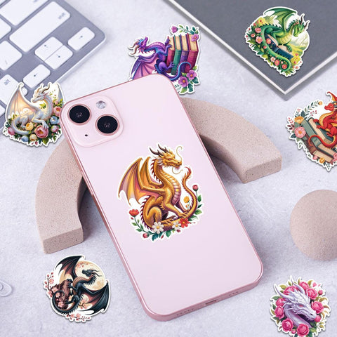 10 Pcs Dragon Stickers | Fantasy Dragon Art Vinyl Decals Pack of 10 | Dragon Lover Gifts | Magical Dragon Stickers