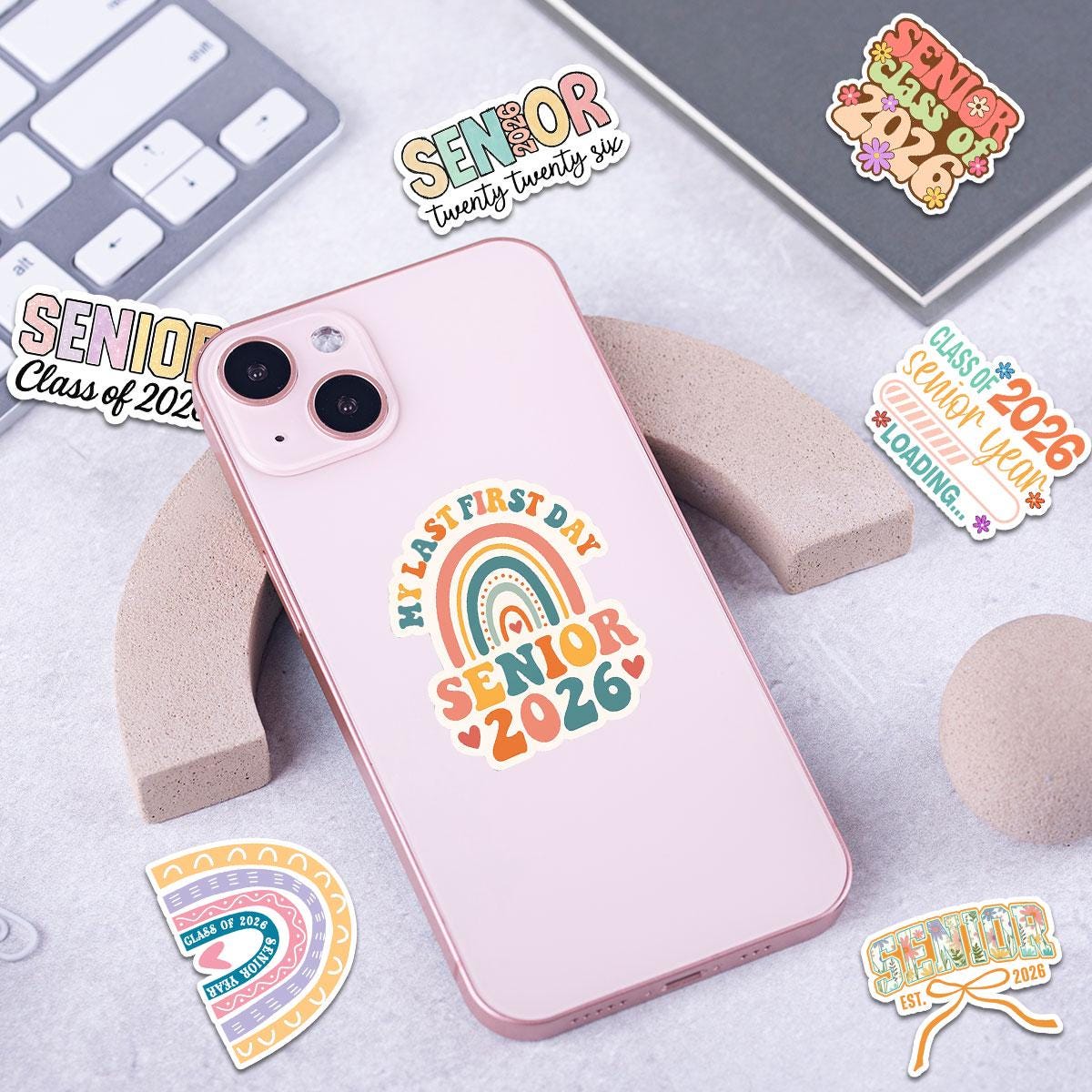 10 Pcs Pastel Senior 2026 Sticker Pack – Cute Class of 2026 Graduation Stickers – Aesthetic Vinyl Decals for Laptop, Water Bottle, Journal