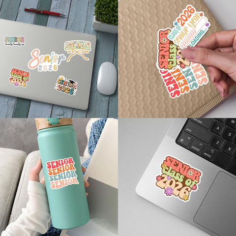 10 Pcs Pastel Senior 2026 Sticker Pack – Cute Class of 2026 Graduation Stickers – Aesthetic Vinyl Decals for Laptop, Water Bottle, Journal