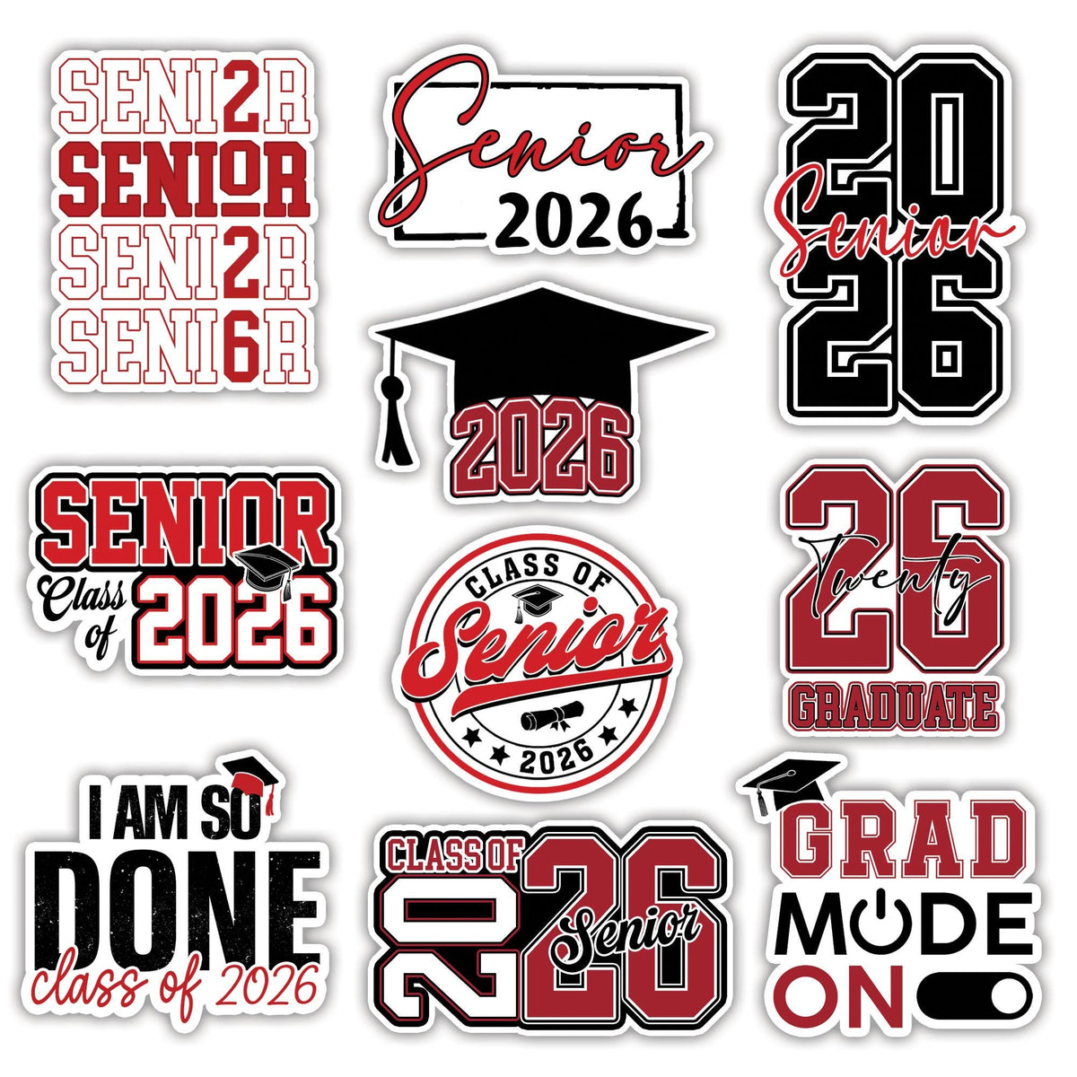 10 Pcs Senior Class of 2026 Sticker Pack - 10 Vinyl Stickers, Graduation, High School, Class Pride, Graduation Gifts, Decor