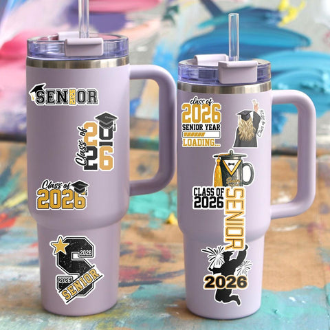 10 Pcs Senior Class of 2026 Sticker Pack – 10 Vinyl Stickers, Graduation, Class Pride, Black & Gold, Senior Year, High School Graduation