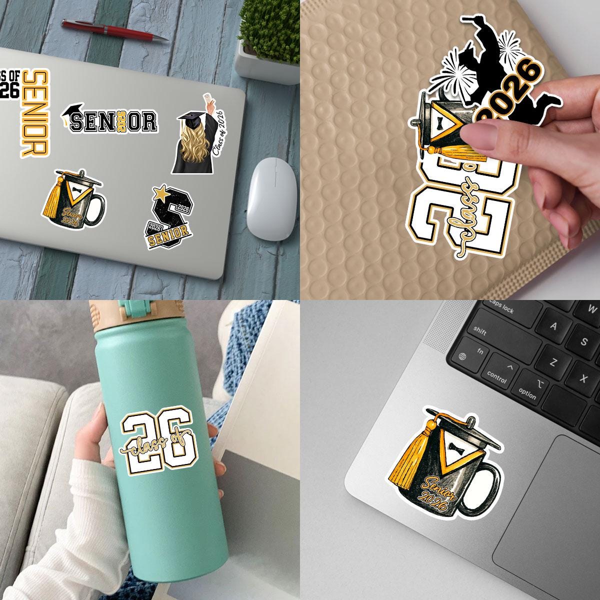 10 Pcs Senior Class of 2026 Sticker Pack – 10 Vinyl Stickers, Graduation, Class Pride, Black & Gold, Senior Year, High School Graduation