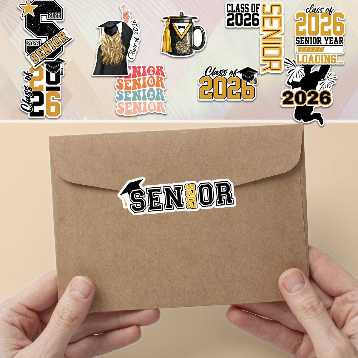 10 Pcs Senior Class of 2026 Sticker Pack – 10 Vinyl Stickers, Graduation, Class Pride, Black & Gold, Senior Year, High School Graduation