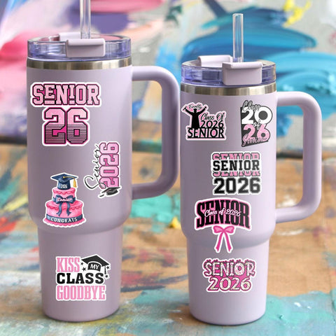 10 Pcs Senior Class of 2026 Sticker Pack – Vinyl Stickers, Graduation, Pink & Bold, Senior Year, High School Graduation, Class Pride
