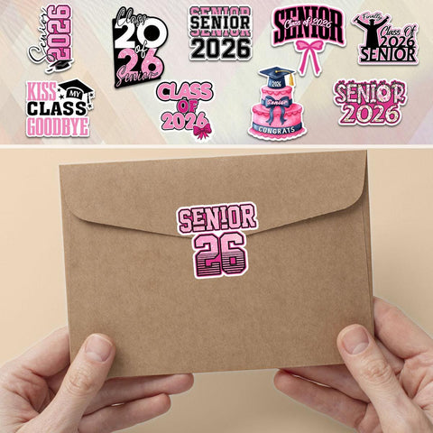 10 Pcs Senior Class of 2026 Sticker Pack – Vinyl Stickers, Graduation, Pink & Bold, Senior Year, High School Graduation, Class Pride
