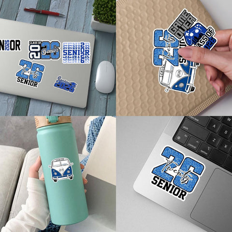 10 Pcs Senior Class of 2026 Sticker Pack – Vinyl Stickers, Blue & White, Graduation, Class Pride, Senior Year, High School Graduation