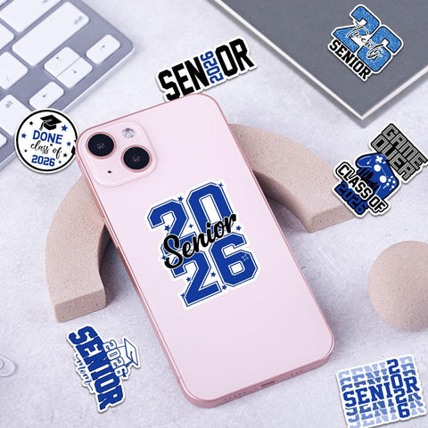 10 Pcs Senior Class of 2026 Sticker Pack – Vinyl Stickers, Blue & White, Graduation, Class Pride, Senior Year, High School Graduation