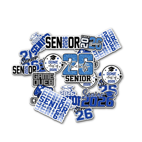 10 Pcs Senior Class of 2026 Sticker Pack – Vinyl Stickers, Blue & White, Graduation, Class Pride, Senior Year, High School Graduation
