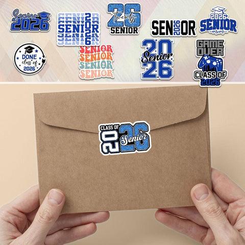 10 Pcs Senior Class of 2026 Sticker Pack – Vinyl Stickers, Blue & White, Graduation, Class Pride, Senior Year, High School Graduation