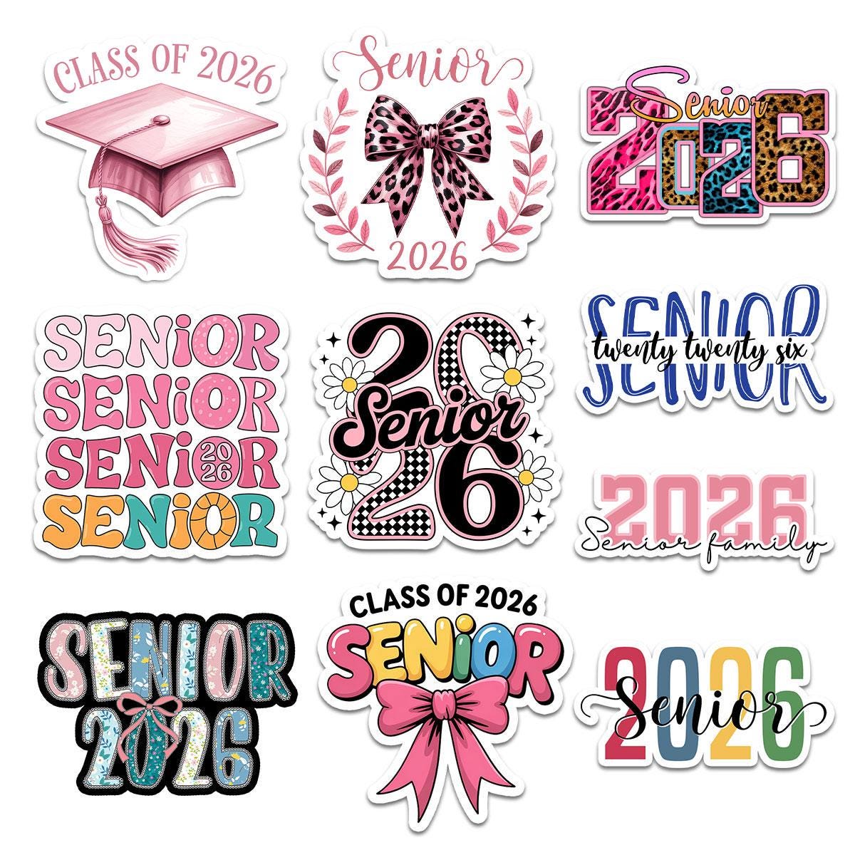 10 Pcs Senior Class of 2026 Sticker Pack – Pastel Vinyl Stickers, Graduation, Class Pride, Senior Year, High School Graduation, Soft Colors