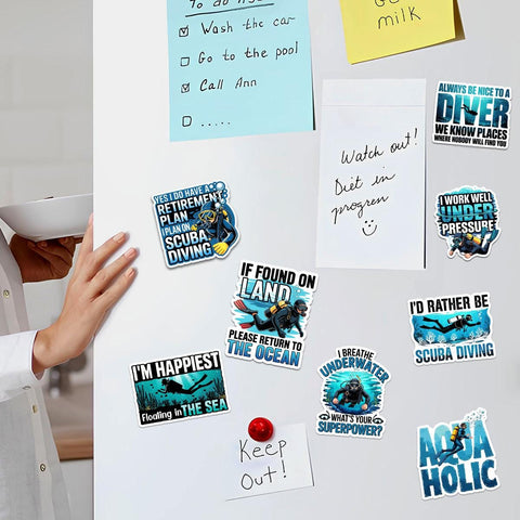 10 Pcs Scuba Diving Stickers Pack | Funny Waterproof Vinyl Diver Decals | Gift for Ocean & Dive Lovers