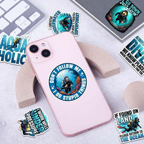 10 Pcs Scuba Diving Stickers Pack | Funny Waterproof Vinyl Diver Decals | Gift for Ocean & Dive Lovers