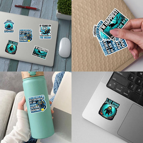 10 Pcs Scuba Diving Stickers Pack | Funny Waterproof Vinyl Diver Decals | Gift for Ocean & Dive Lovers