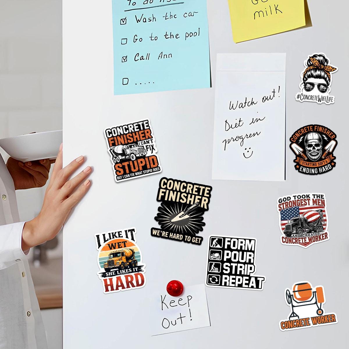 10 Pcs Concrete Worker Stickers Pack | Funny Construction Vinyl Decals | Gift for Concrete Finishers & Jobsite Humor