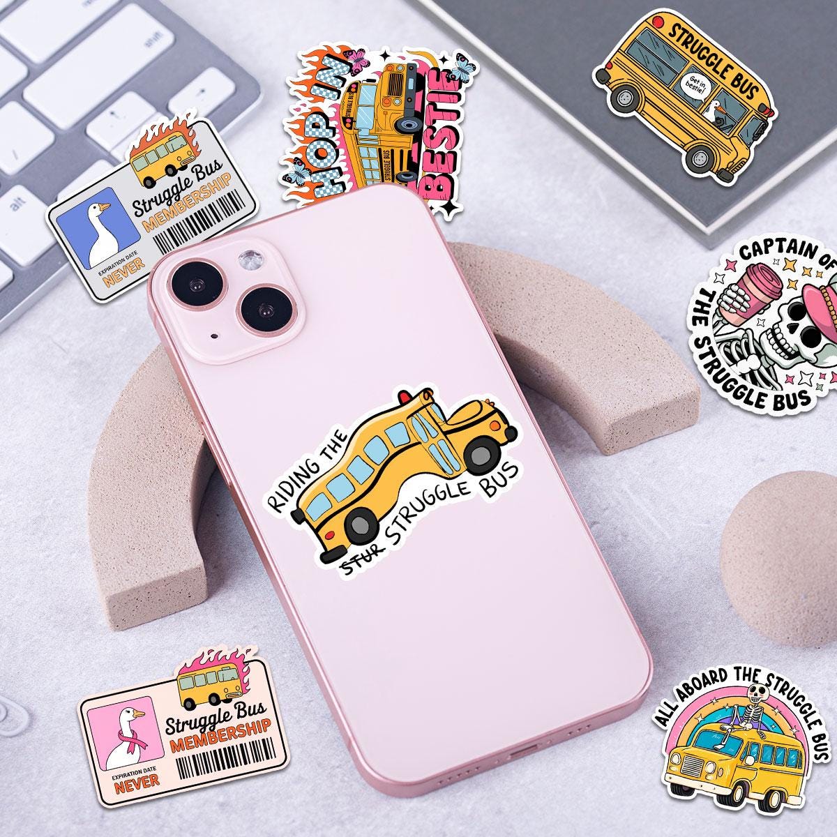 10 Pcs Struggle Bus Stickers Pack | Funny Meme Skeleton Decals | Mental Health Humor Gift for Friends – Waterproof Stickers