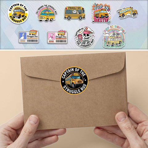 10 Pcs Struggle Bus Stickers Pack | Funny Meme Skeleton Decals | Mental Health Humor Gift for Friends – Waterproof Stickers