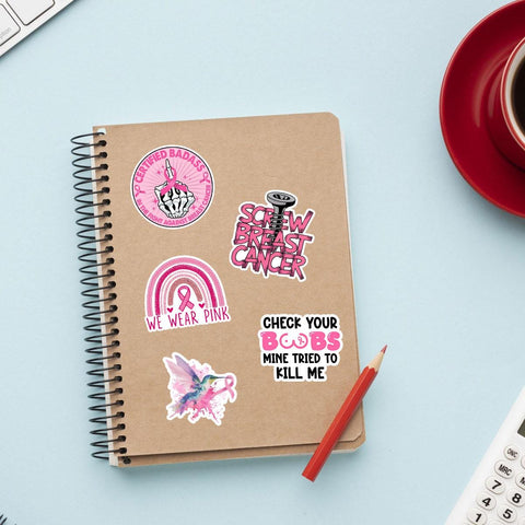 10 Pcs Breast Cancer Stickers Pack | Bold Pink Ribbon Awareness Decals | Funny FU Cancer Gift for Warriors & Survivors