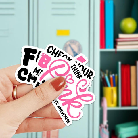 10 Pcs Breast Cancer Stickers Pack | Bold Pink Ribbon Awareness Decals | Funny FU Cancer Gift for Warriors & Survivors