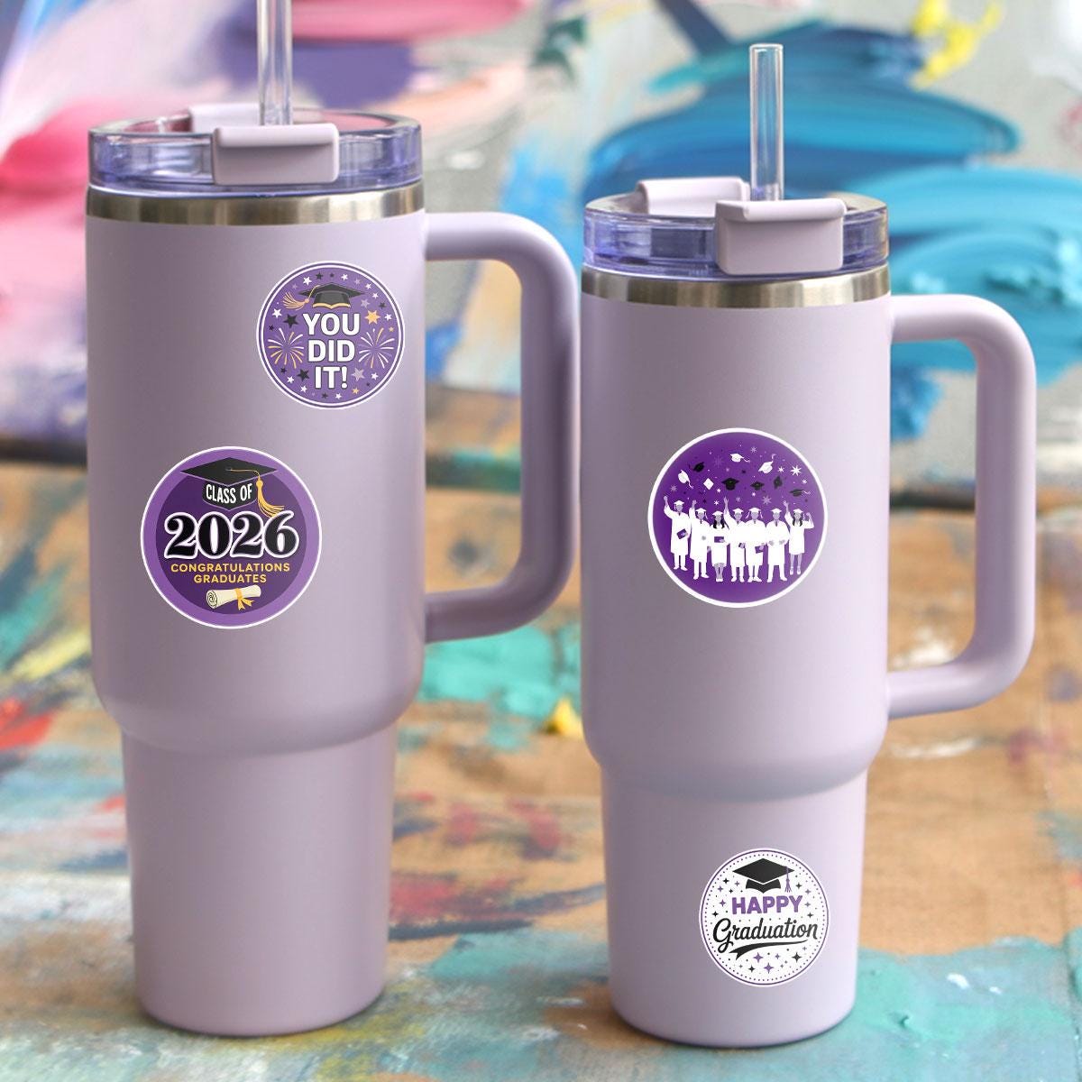 10 Pcs Class of 2026 Graduation Stickers | Purple Congrats Vinyl Decals | Senior Gift for Grads & Scrapbooks