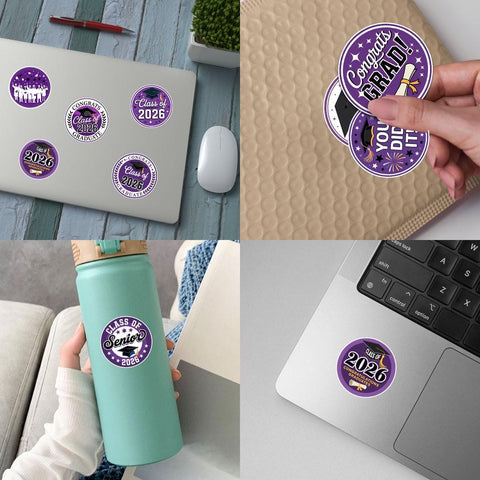 10 Pcs Class of 2026 Graduation Stickers | Purple Congrats Vinyl Decals | Senior Gift for Grads & Scrapbooks